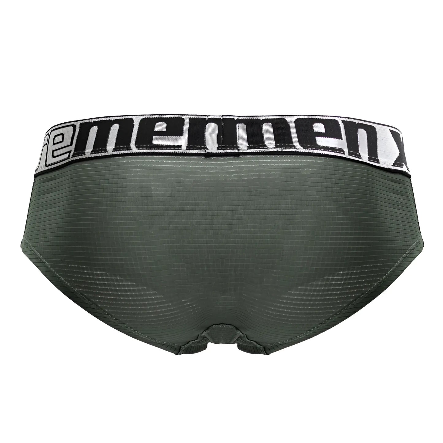 Olive green xtremen 91221 microfiber briefs with a black and white ememenx logo waistband for men