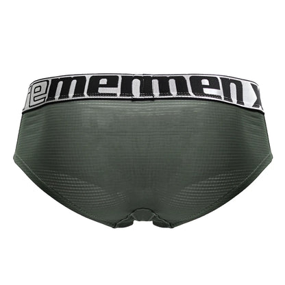 Olive green xtremen 91221 microfiber briefs with a black and white ememenx logo waistband for men