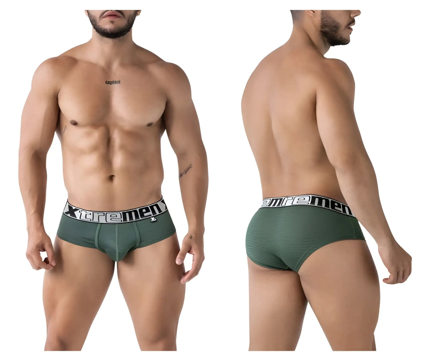 Olive green microfiber men’s briefs with black and white xtreme men waistband in xtremen 91221 model