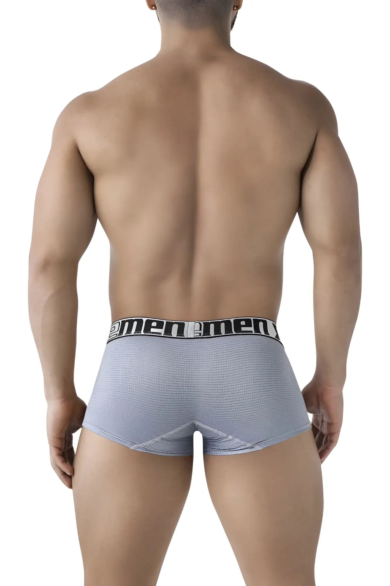 Light gray textured xtremen 91222 microfiber trunks with black elastic waistband featuring 2men logo for men