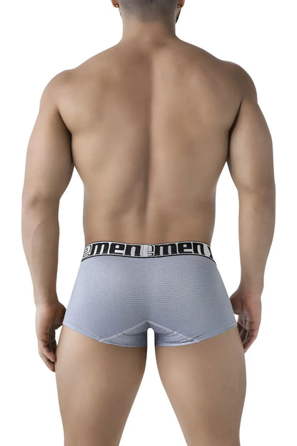 Light gray textured xtremen 91222 microfiber trunks with black elastic waistband featuring 2men logo for men