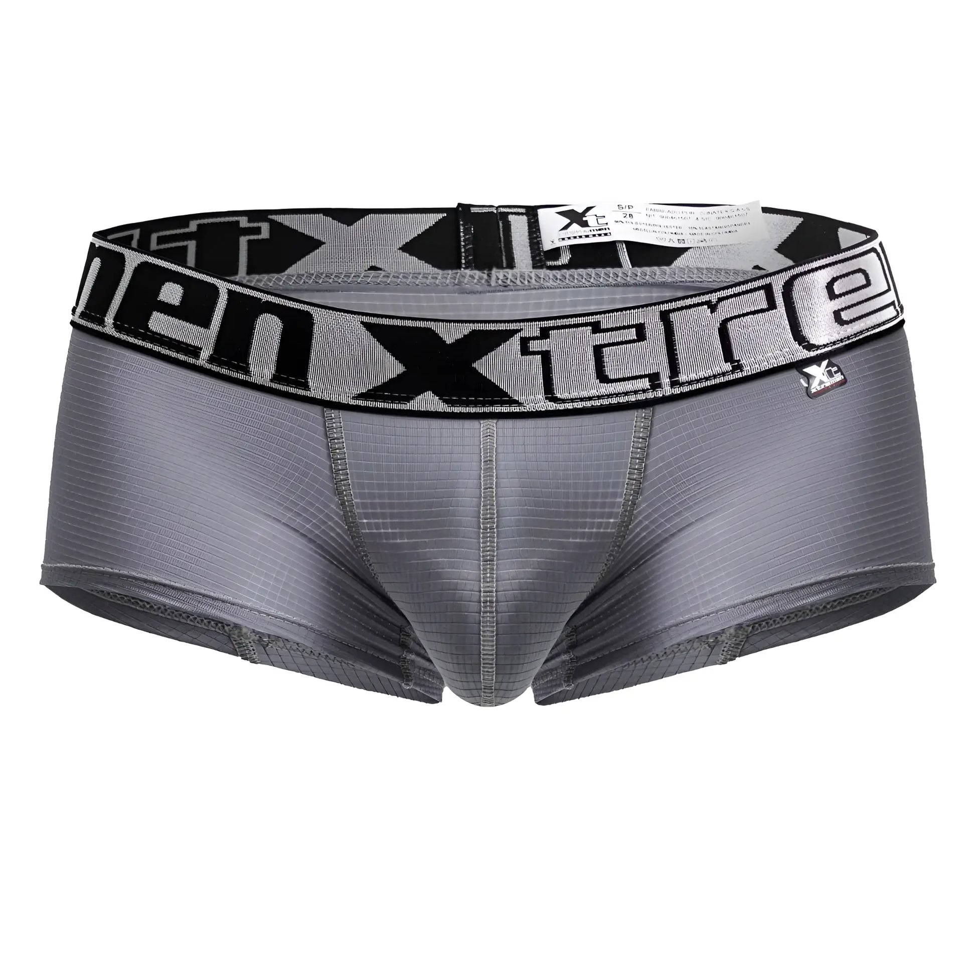 Gray xtremen 91222 microfiber men’s briefs with black and gray elastic waistband featuring xtreme logo in bold lettering