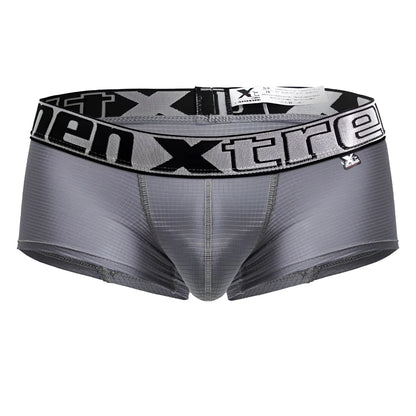 Gray xtremen 91222 microfiber men’s briefs with black and gray elastic waistband featuring xtreme logo in bold lettering