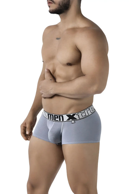Gray xtremen 91222 microfiber trunks featuring a white elastic waistband with black xtreme logo text