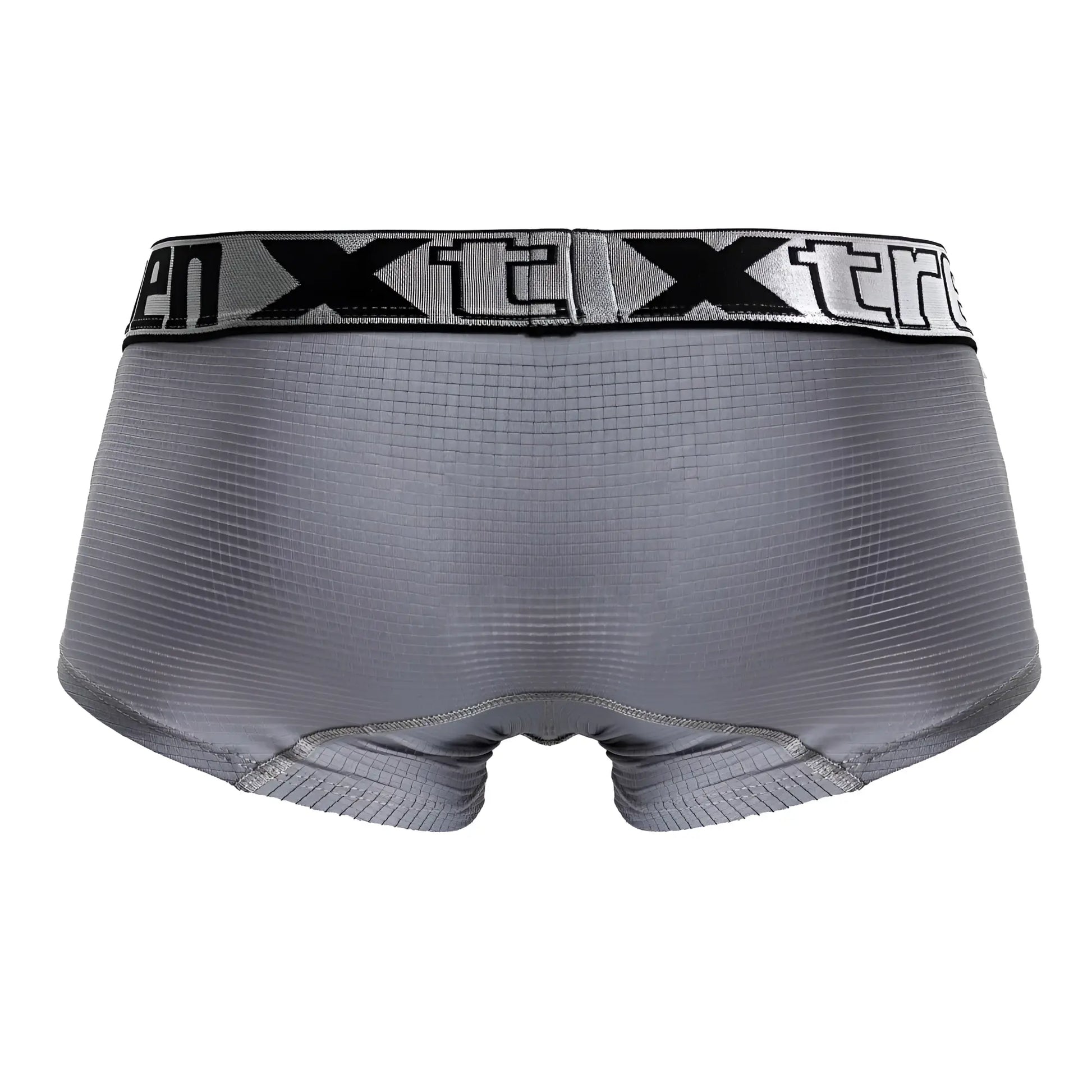 Gray xtreme microfiber trunks with ribbed fabric and black logo waistband trim in model xtremen 91222