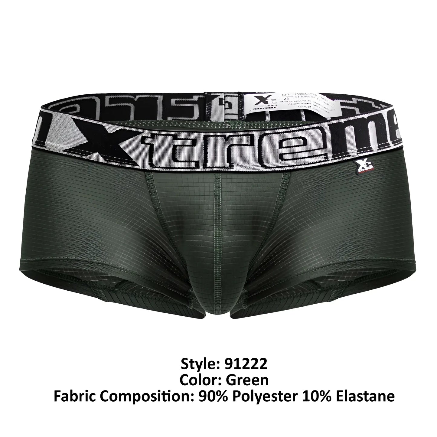 Xtremen 91222 microfiber trunks in dark green with black and white extreme patterned waistband for men