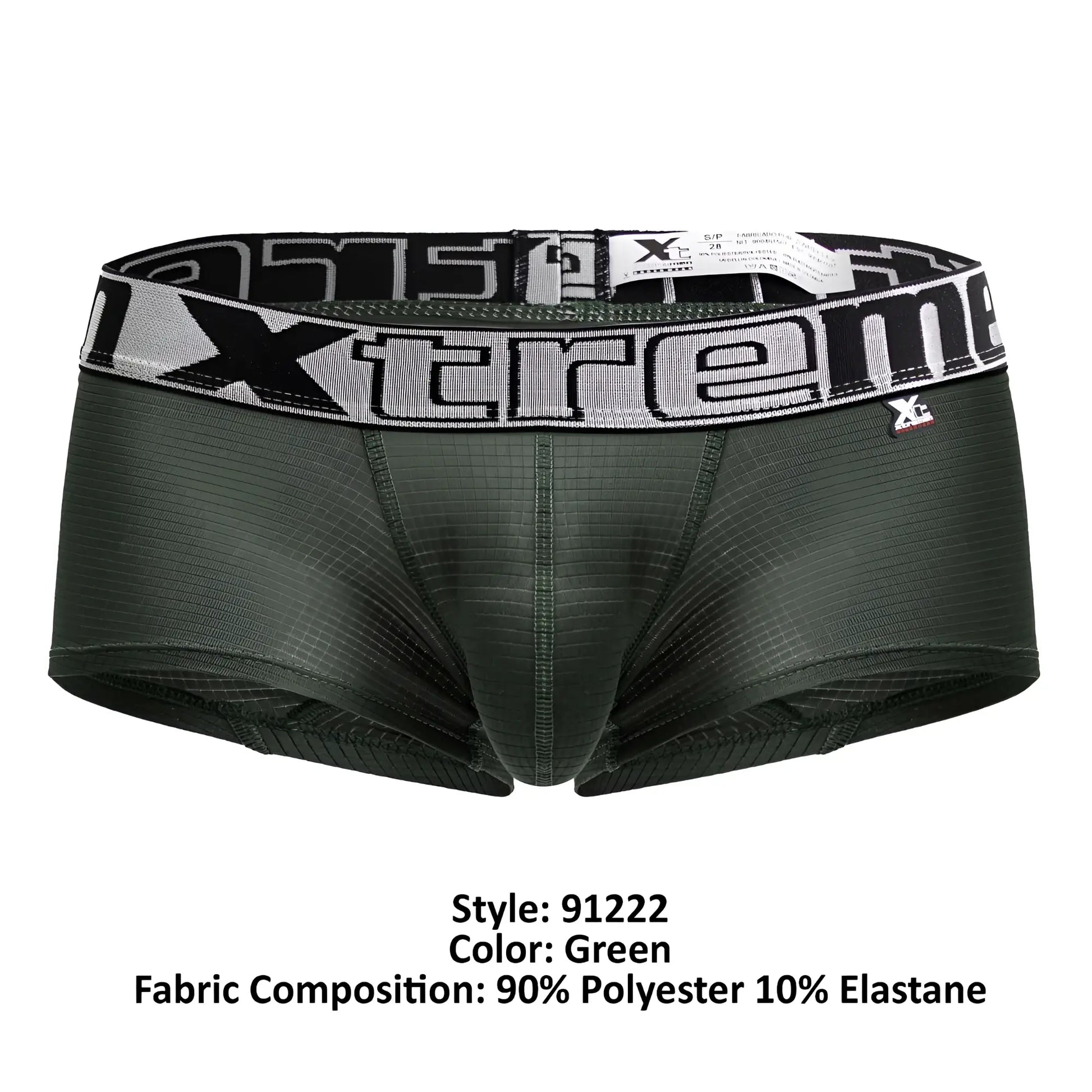Xtremen 91222 microfiber trunks in dark green with black and white extreme patterned waistband for men