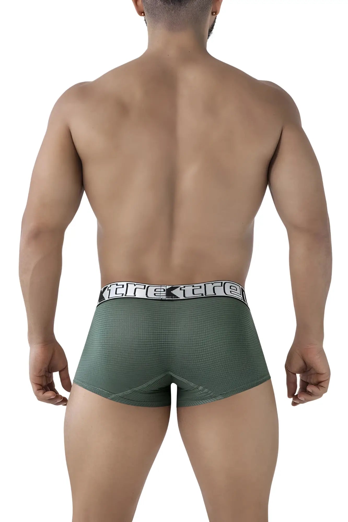 Olive green xtremen 91222 microfiber trunks with textured fabric and white elastic waistband featuring xtrex logo