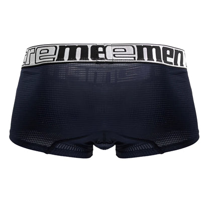 Black supreme men’s boxer briefs with white elastic waistband featuring bold brand name in microfiber trunks navy style