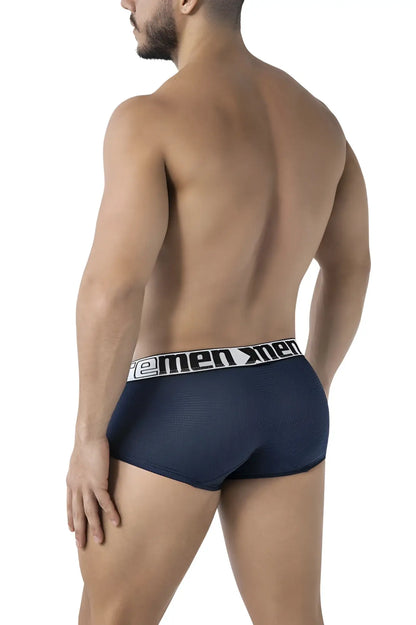 Navy xtremen 91222 microfiber men’s briefs with white elastic waistband featuring men x men logo in black text