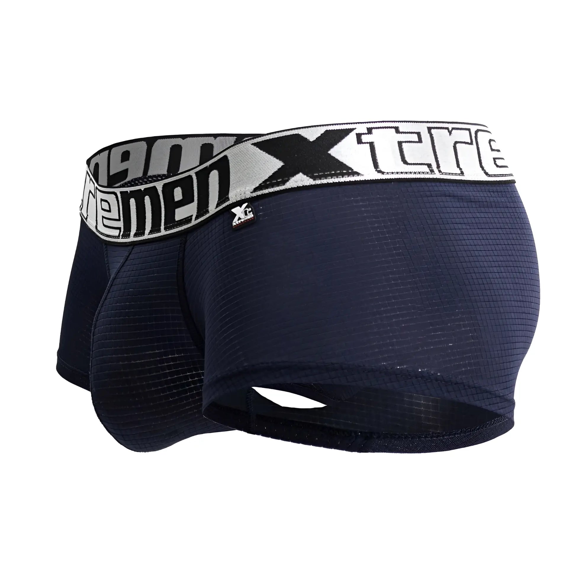 Navy blue xtremen 91222 microfiber men’s boxer briefs with textured fabric and white black elastic xtreme logo waistband
