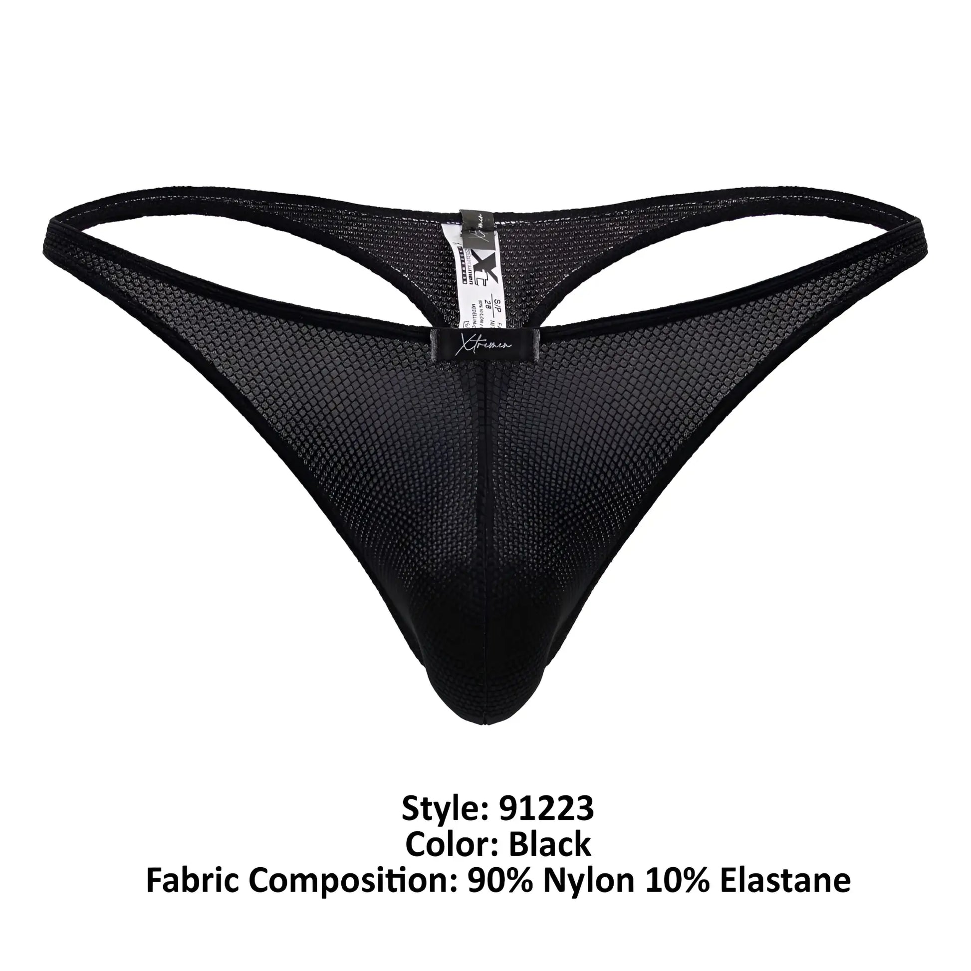 Black xtremen 91223 microfiber thong with sleek mesh design and reinforced waistband for comfortable fit