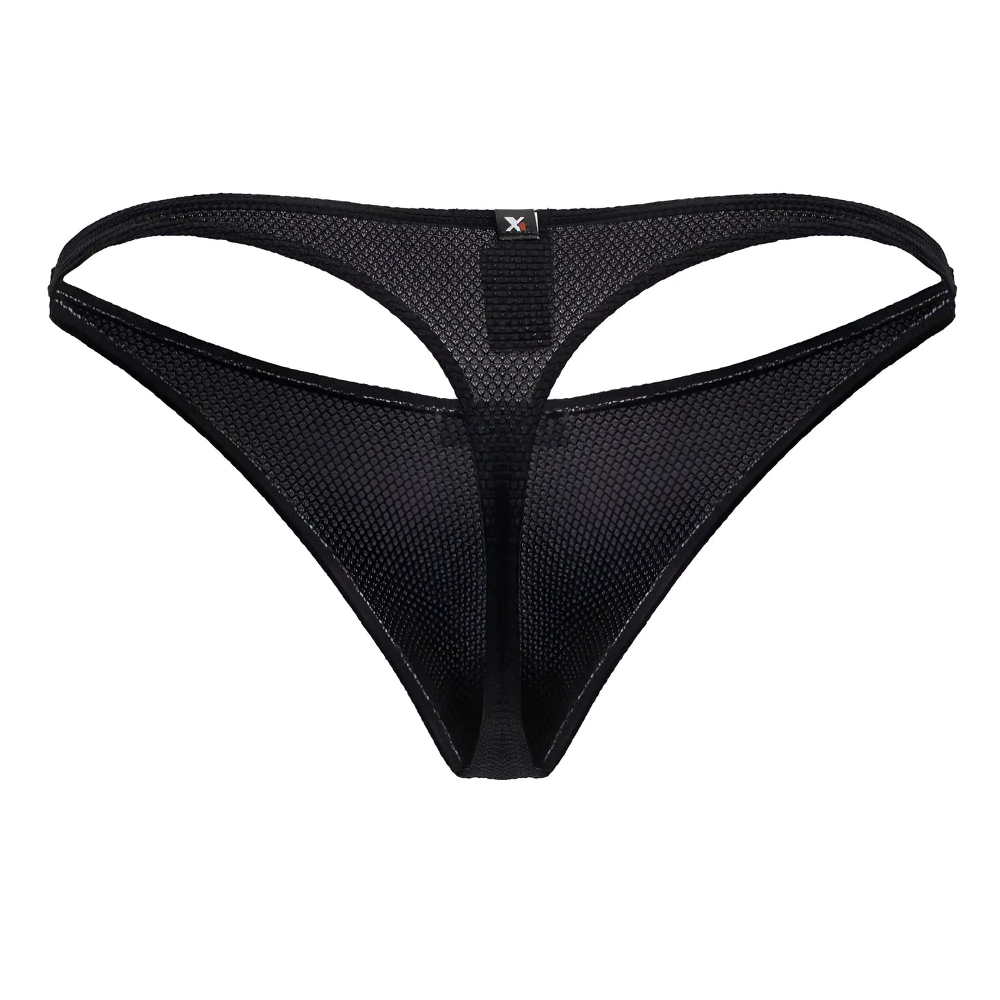Black xtremen 91223 microfiber thong with subtle textured mesh and reinforced elastic bands showing front side