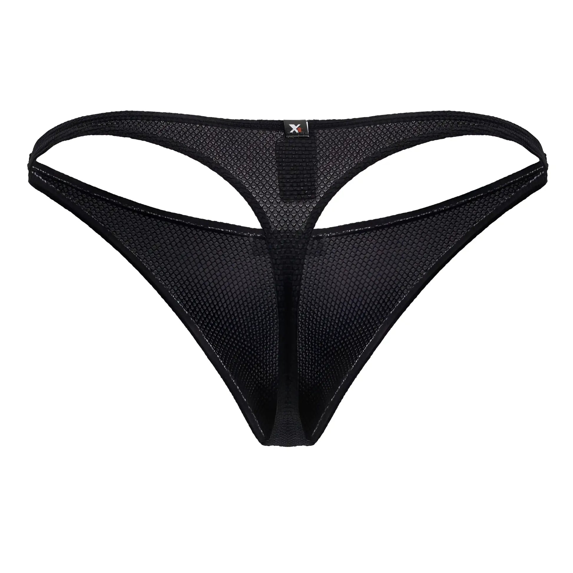 Black xtremen 91223 microfiber thong with subtle textured mesh and reinforced elastic bands showing front side