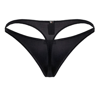 Black xtremen 91223 microfiber thong with subtle textured mesh and reinforced elastic bands showing front side