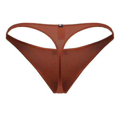 Brown mesh Xtremen 91223 microfiber thong with textured breathable fabric and central seam in red color