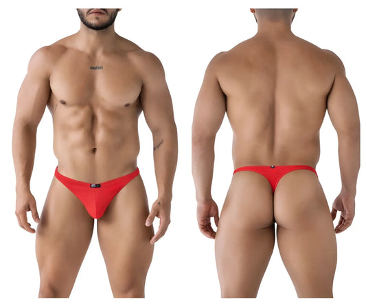 Red xtremen 91223 microfiber thong featuring mesh fabric and a small black logo on the front
