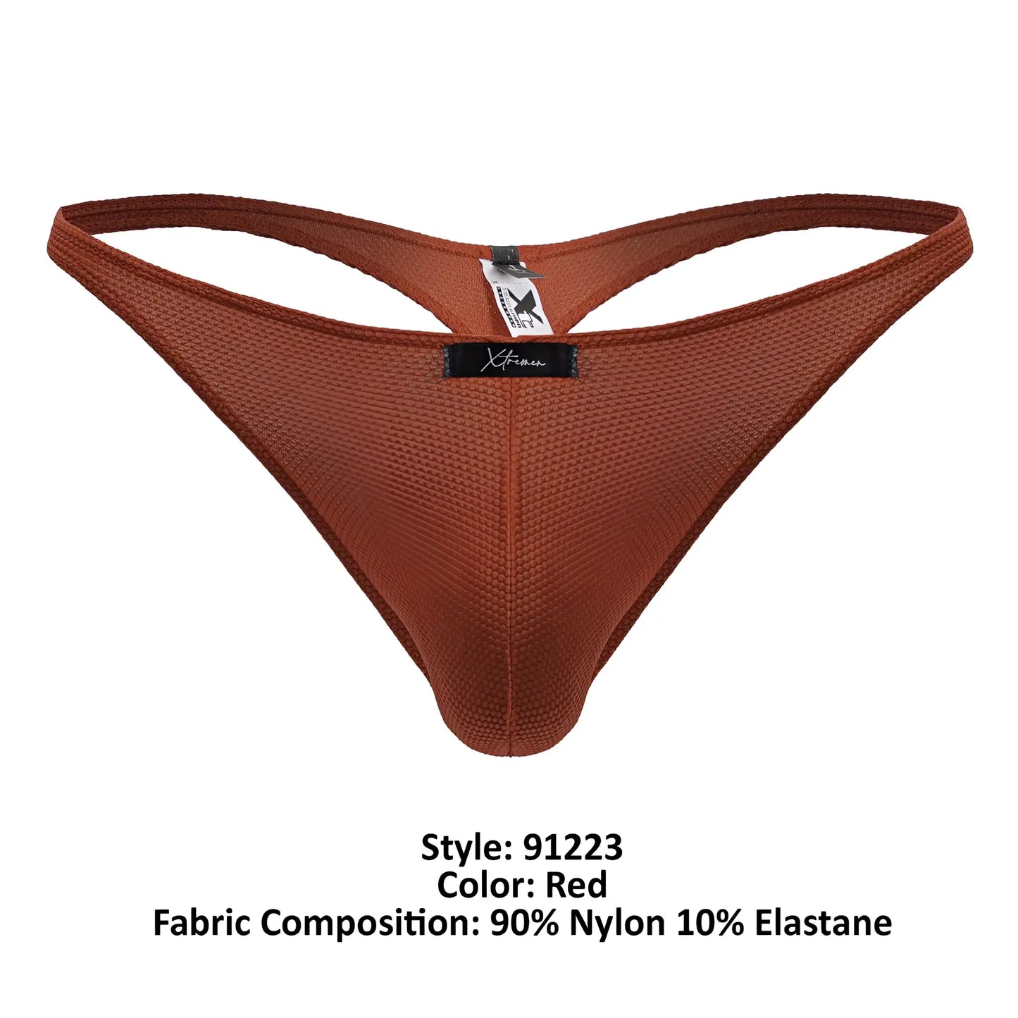 Red Xtremen 91223 microfiber thong with textured mesh fabric and supportive contoured design in red