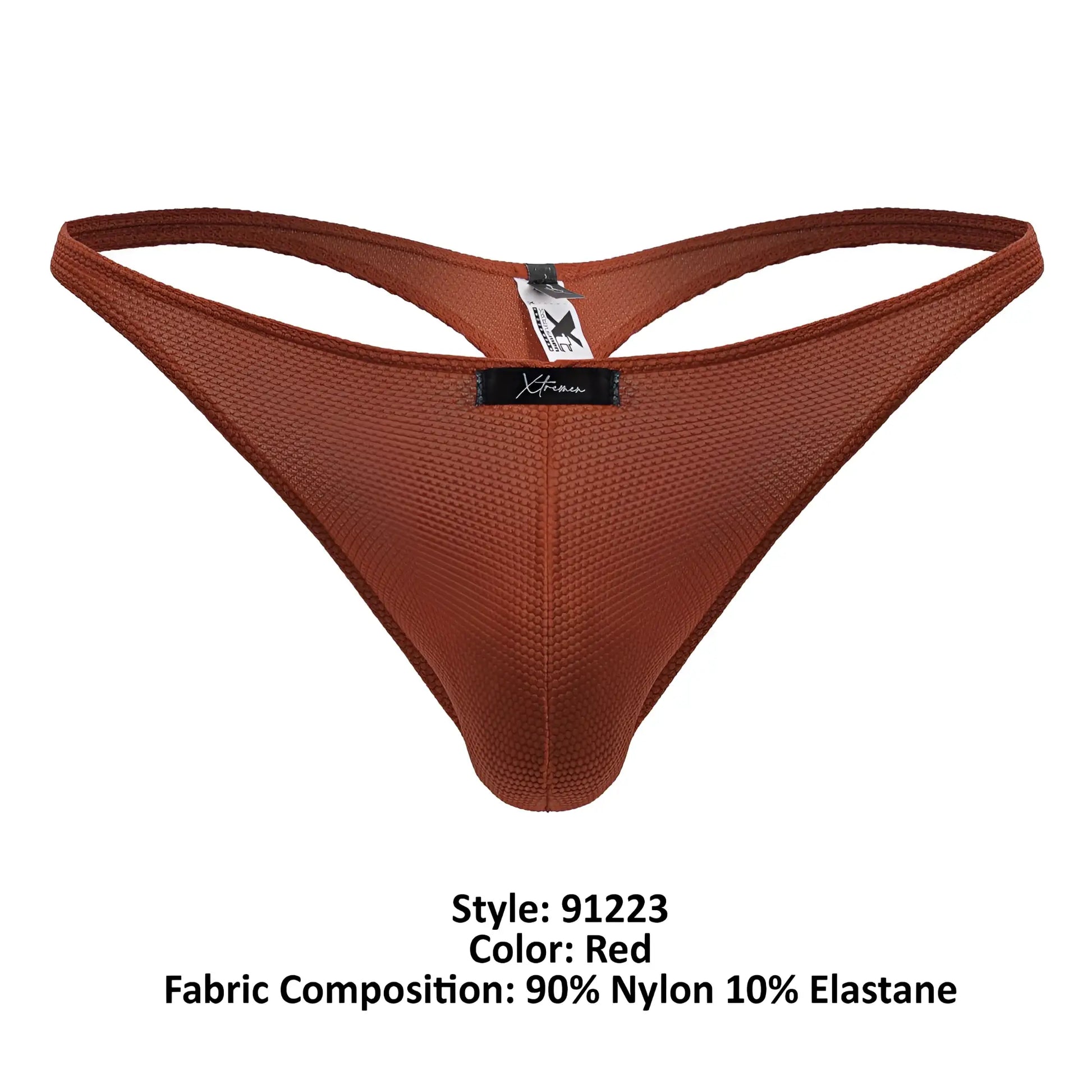 Red Xtremen 91223 microfiber thong with textured mesh fabric and supportive contoured design in red