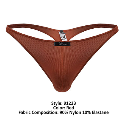 Red Xtremen 91223 microfiber thong with textured mesh fabric and supportive contoured design in red