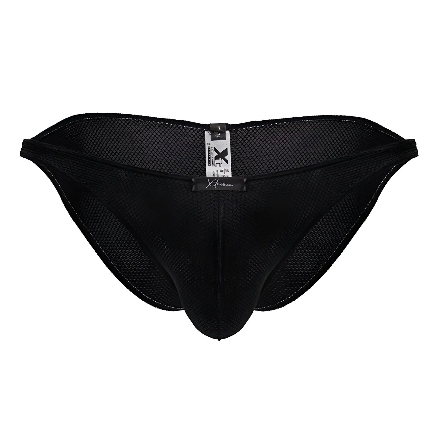 Xtremen 91224 microfiber bikini black mesh briefs with sleek form-fitting design and branded waistband tag