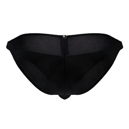 Xtremen 91224 microfiber bikini black mesh briefs with subtle diamond pattern and small branded tag on back