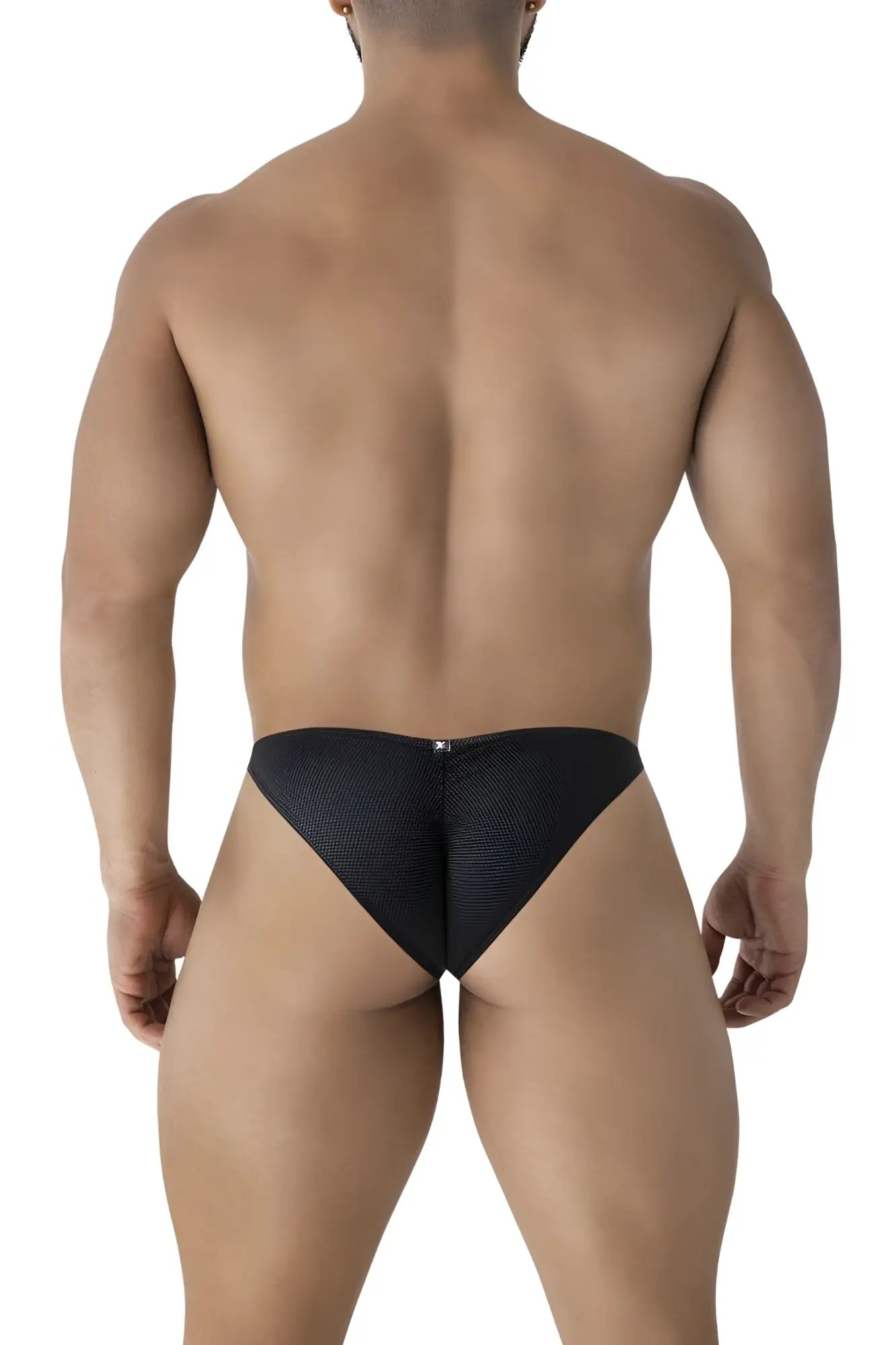 Xtremen 91224 black microfiber bikini briefs with a subtle textured pattern in black mesh fabric