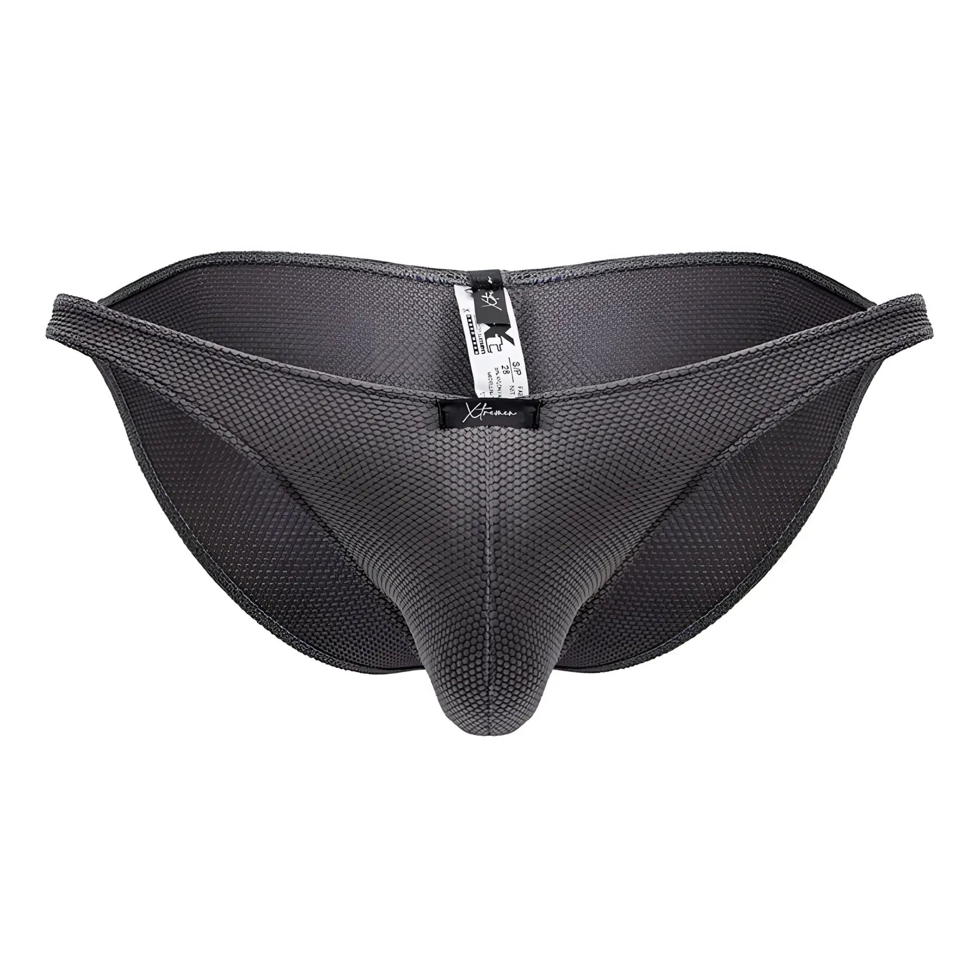 Dark gray xtremen 91224 microfiber bikini briefs with textured breathable mesh fabric and central seam design