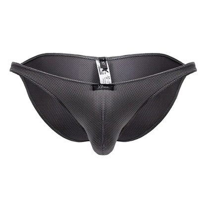Dark gray xtremen 91224 microfiber bikini briefs with textured breathable mesh fabric and central seam design