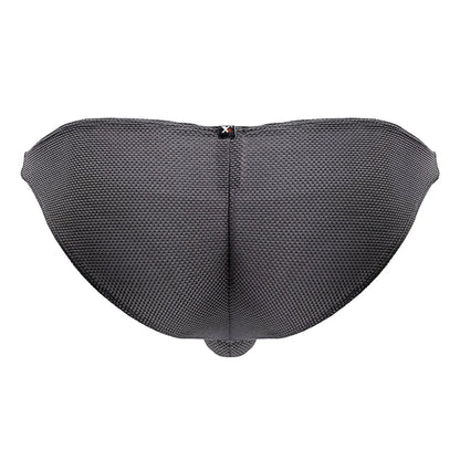 Dark gray xtremen 91224 microfiber bikini briefs with textured mesh fabric subtle central seam and branded waistband tag