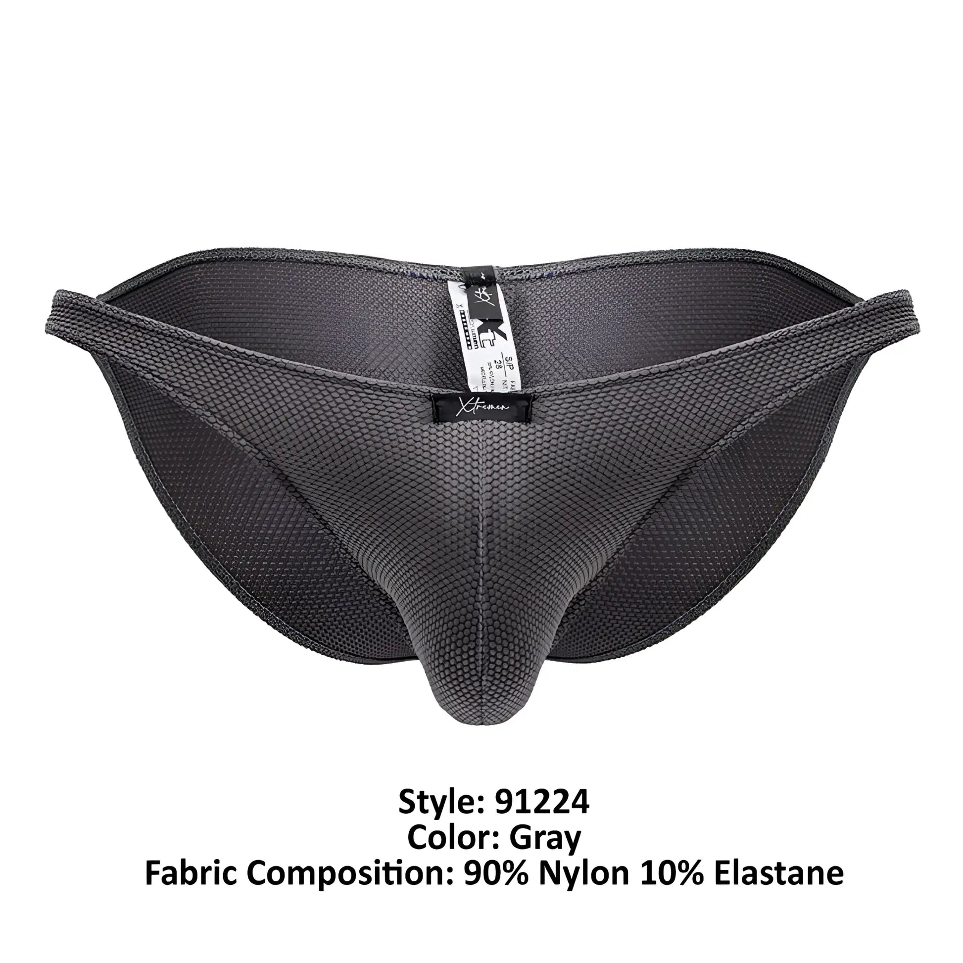 Xtremen 91224 microfiber bikini briefs in gray with supportive gray mesh design made of 90 nylon 10 elastane