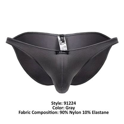 Xtremen 91224 microfiber bikini briefs in gray with supportive gray mesh design made of 90 nylon 10 elastane