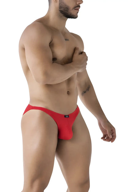 Red xtremen 91224 microfiber bikini briefs with a snug form-fitting design in mesh fabric
