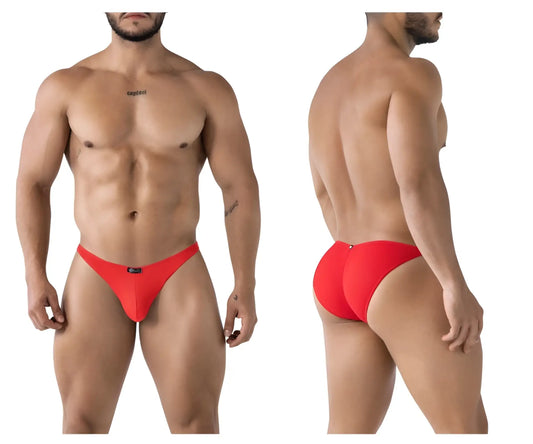 Xtremen 91224 microfiber bikini briefs in red with a sleek textured design for men
