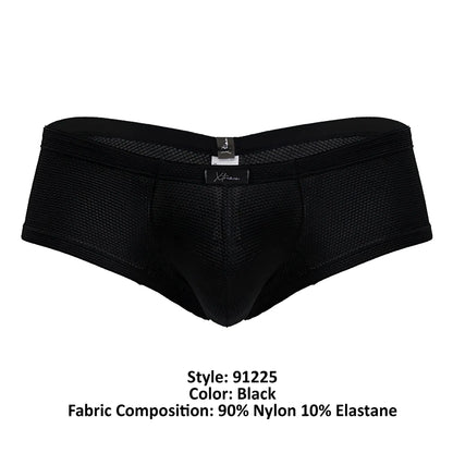 Black mesh Xtremen 91225 microfiber trunks made of 90 percent nylon 10 percent elastane with branded waistband tag