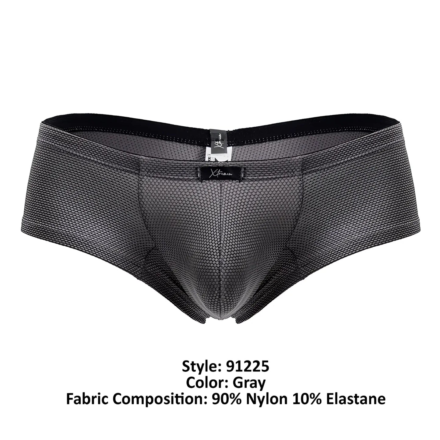 Gray xtremen 91225 microfiber trunks with a subtle textured pattern and black elastic waistband featuring a branded label