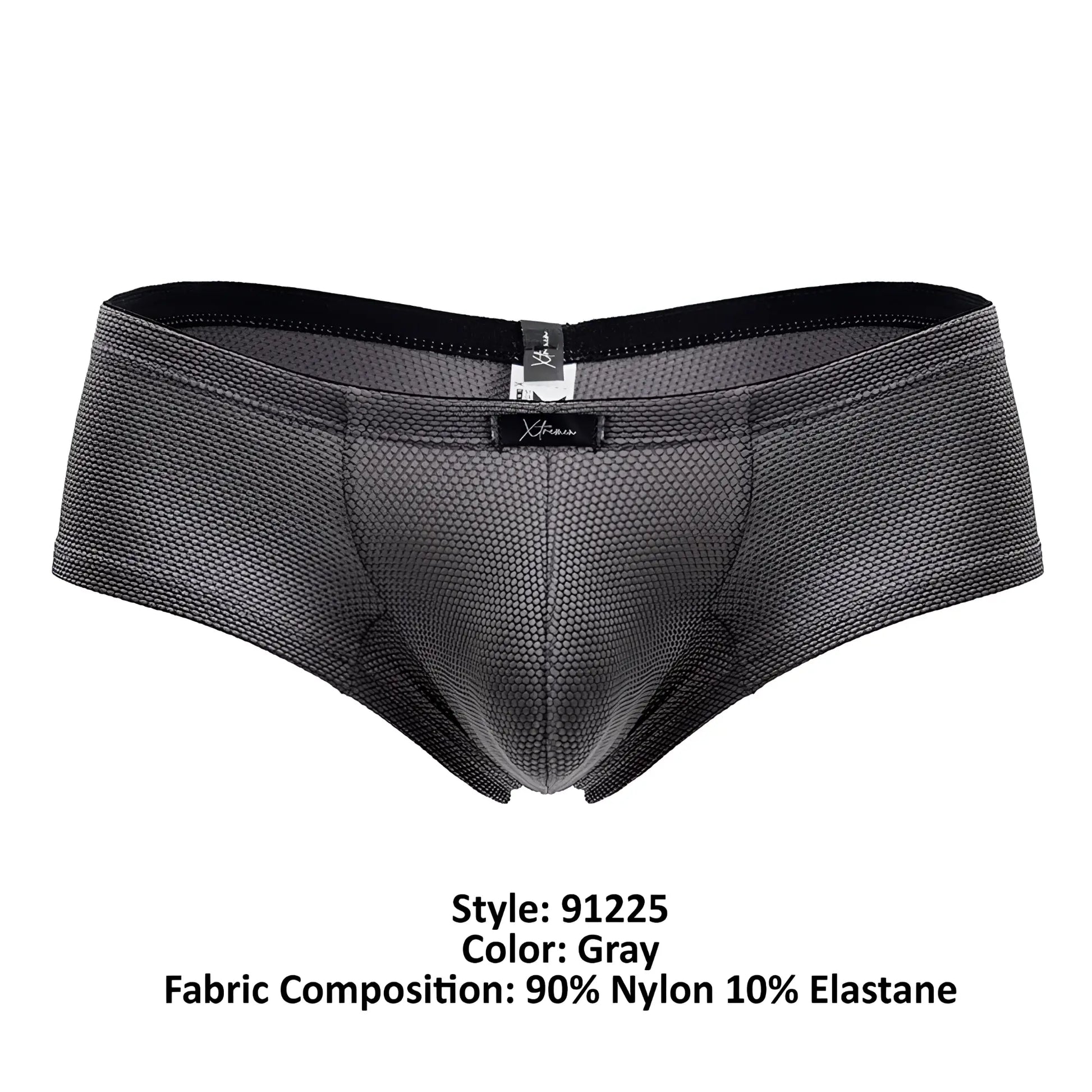 Gray xtremen 91225 microfiber trunks with a subtle textured pattern and black elastic waistband featuring a branded label