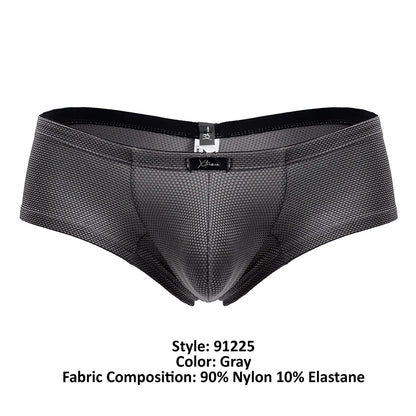 Gray xtremen 91225 microfiber trunks with a subtle textured pattern and black elastic waistband featuring a branded label