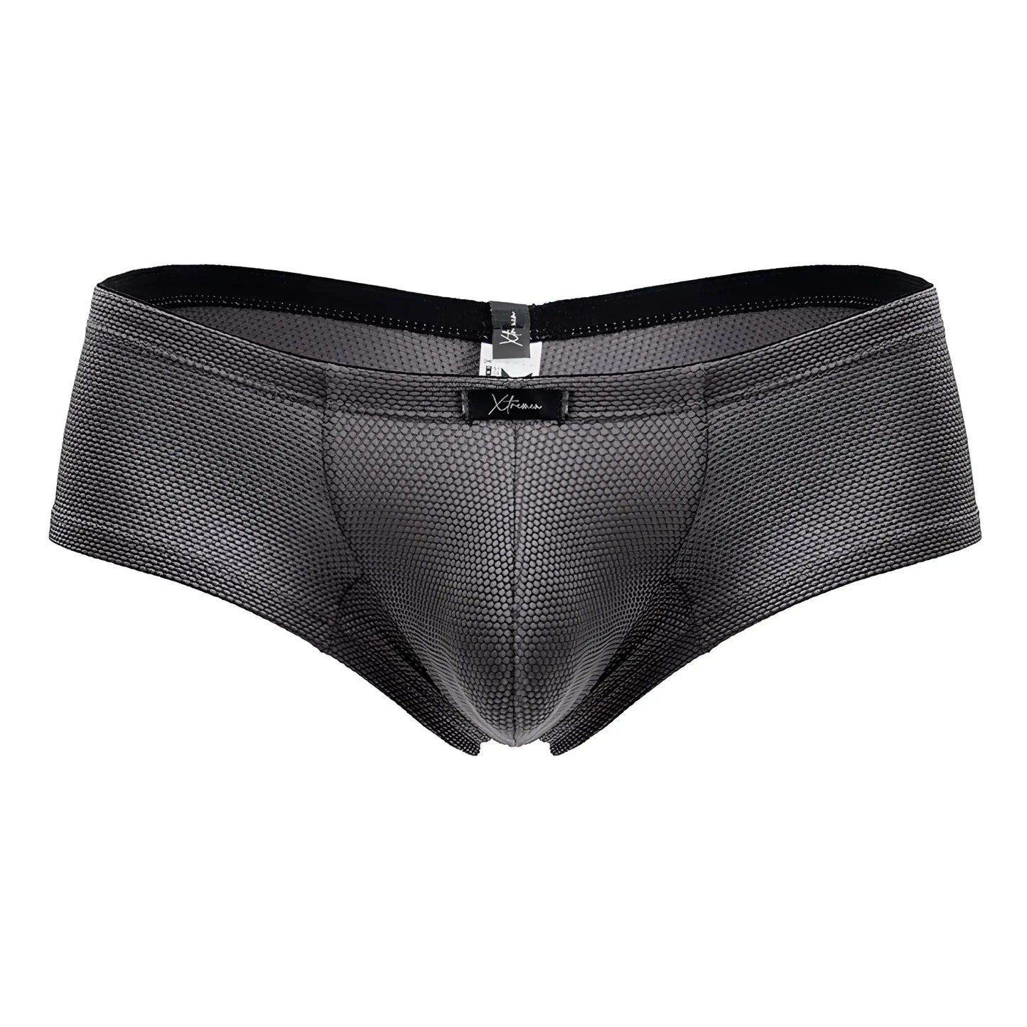 Gray xtremen 91225 microfiber trunks with breathable mesh fabric and black elastic waistband with brand tag