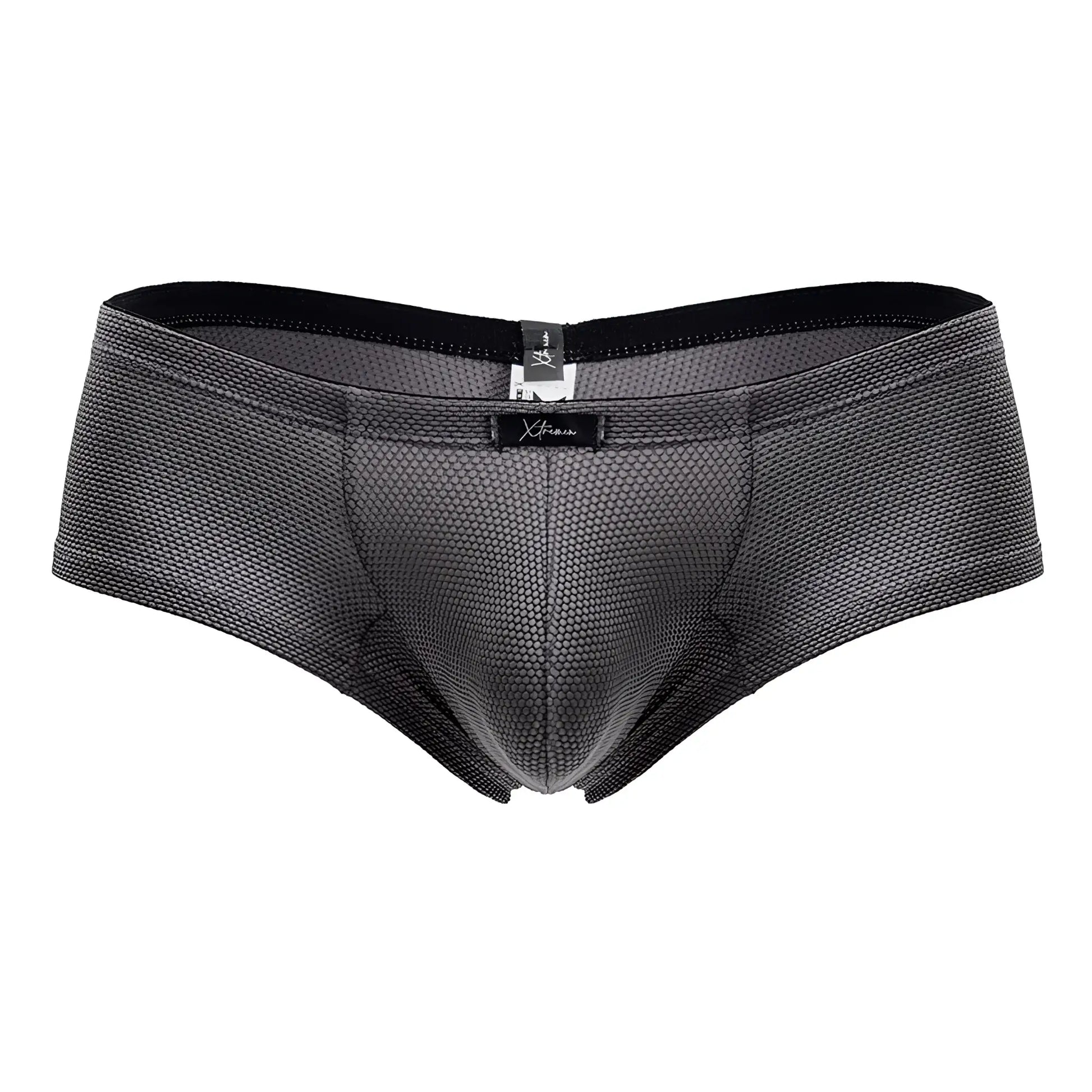 Gray xtremen 91225 microfiber trunks with breathable mesh fabric and black elastic waistband with brand tag