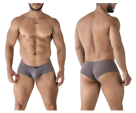 Gray xtremen 91225 microfiber trunks with subtle striped pattern and black brand tag on waistband