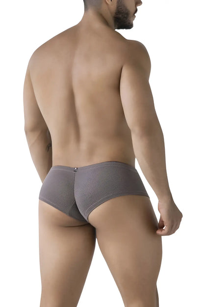 Gray xtremen 91225 microfiber trunks showing the back side with gray textured briefs and a small metallic clasp