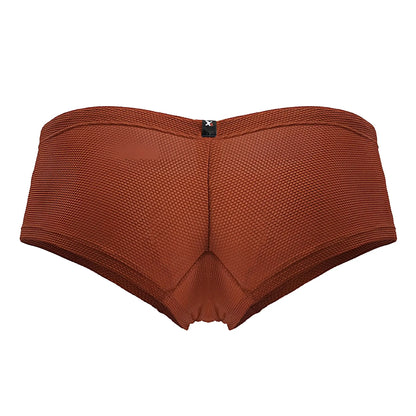 Rust-colored Xtremen 91225 microfiber trunks with a textured woven pattern and small black brand tag at the waistband