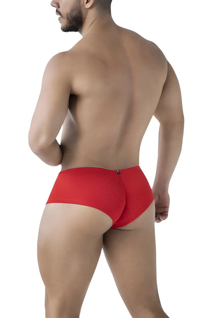 Red xtremen 91225 microfiber trunks showing back side with textured briefs and small black button detail