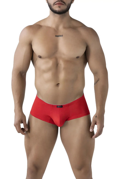 Xtremen 91225 microfiber red men’s briefs with textured pattern and small brand tag at waistband