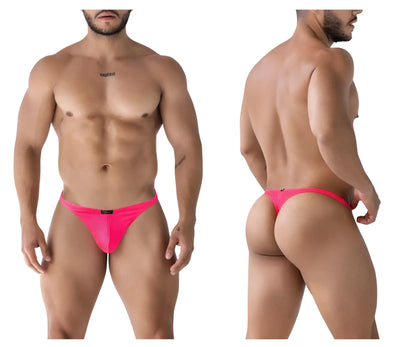 Bright pink mesh briefs with a sleek form-fitting design from Xtremen 91226 microfiber thongs in fuchsia