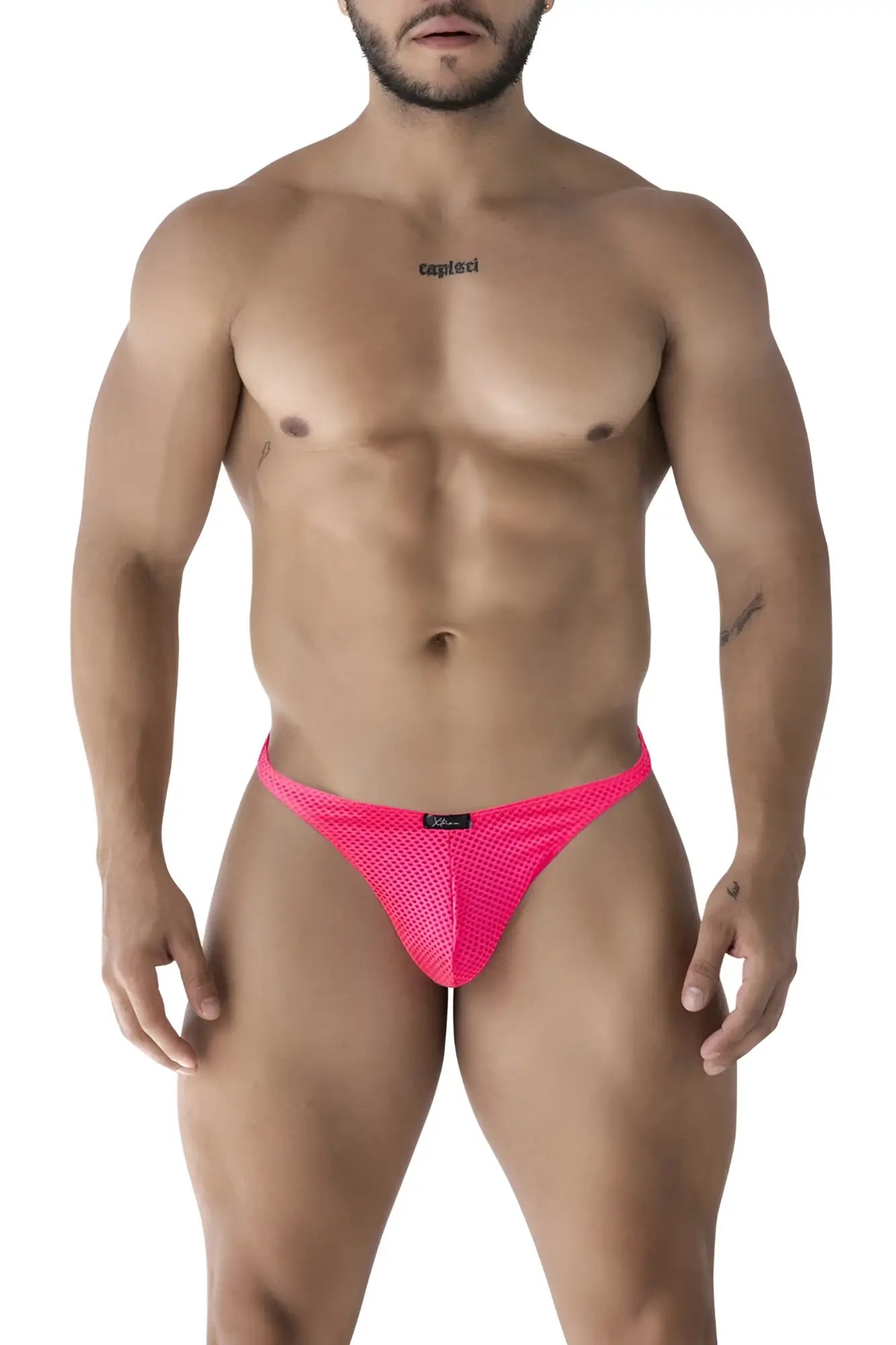 Xtremen 91226 microfiber thongs in fuchsia feature bright pink mesh briefs with a snug form fitting design