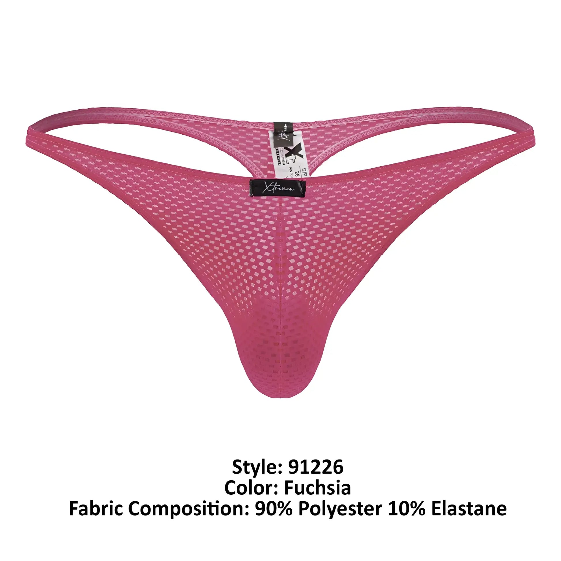Fuchsia xtremen 91226 microfiber mesh thong featuring a supportive form fitting design and branded tag at the back
