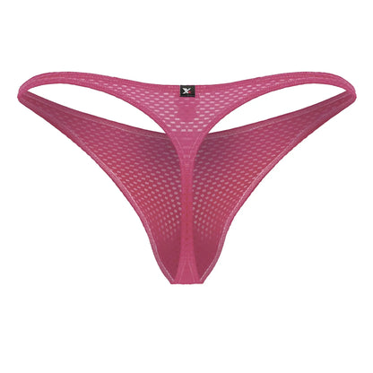 Xtremen 91226 microfiber thong in fuchsia showing the back with pink mesh, subtle texture, and black brand tag