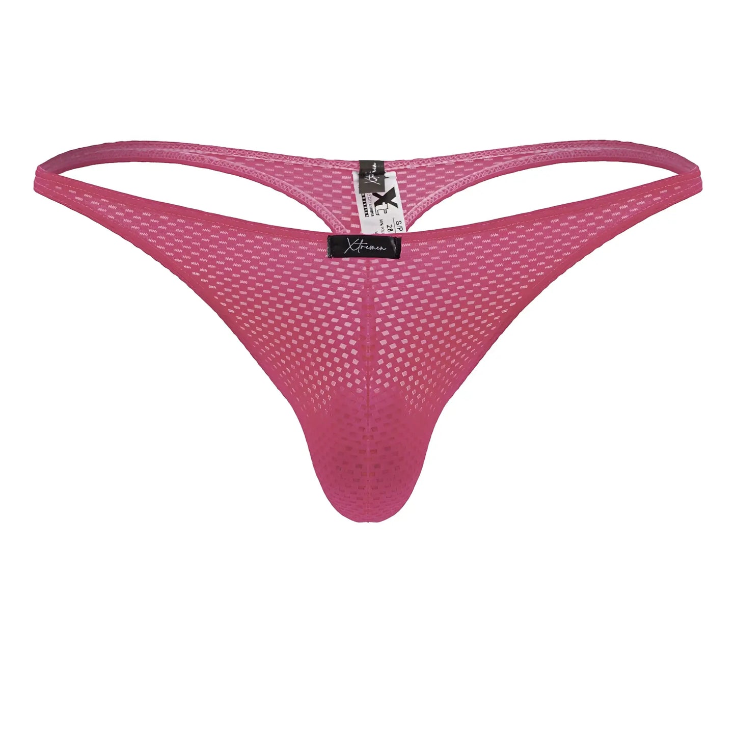 A vibrant fuchsia Xtremen 91226 microfiber thong with a supportive contoured mesh design and branded tag at the back